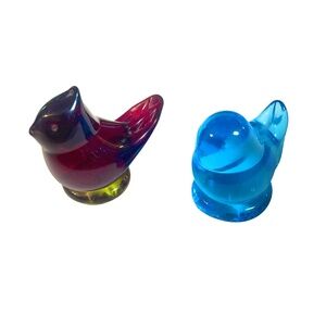 Vintage Red & Yellow Cardinal Love Glass Bird Figurine Signed Leo Ward Blue Lot